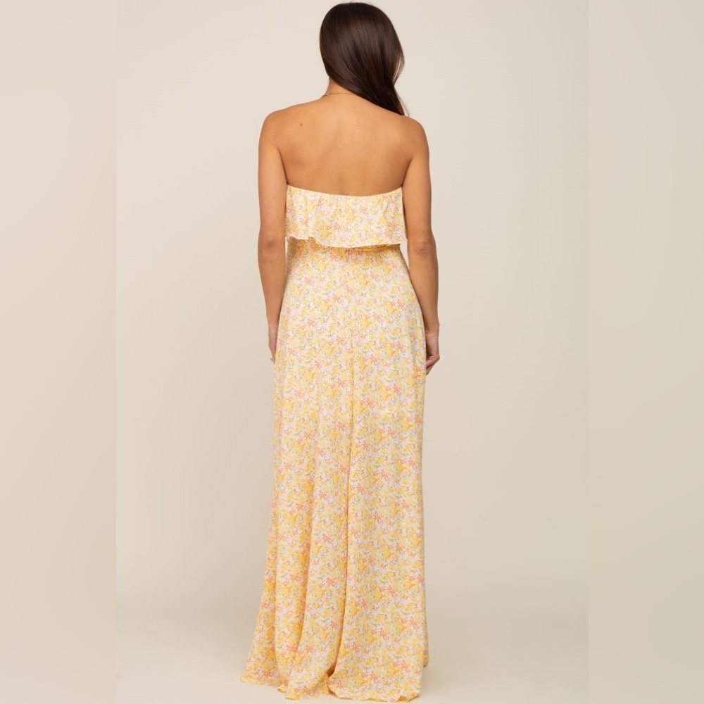 Pinkblush Yellow Floral Strapless Dress - Picture 3 of 5